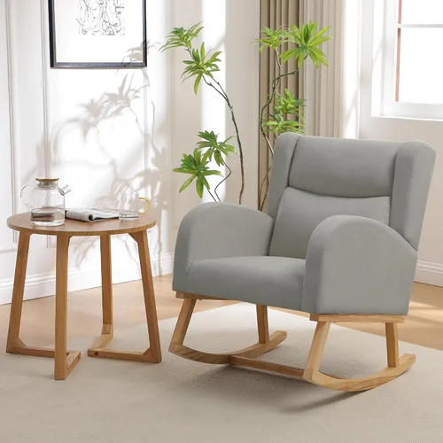 Vista 4 de Mecedoras para guardería, mecedoras tapizadas, mecedoras deslizantes para sala de estar, dormitorio, cómoda silla mecedora de lino con respaldo