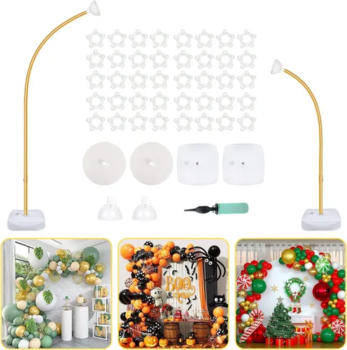 Vista 8 de OurWarm Soporte de arco de globos de 7.5 pies y 6 pies, kit de arco de globos con forma de flexión libre, soporte de globo de medio arco con base