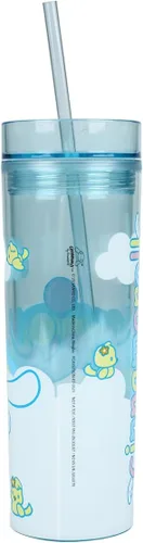 Vista 3 de Bioworld Cinnamoroll - Vaso de viaje en globo, 16 onzas, transparente, azul, delgado, acrílico, con popote