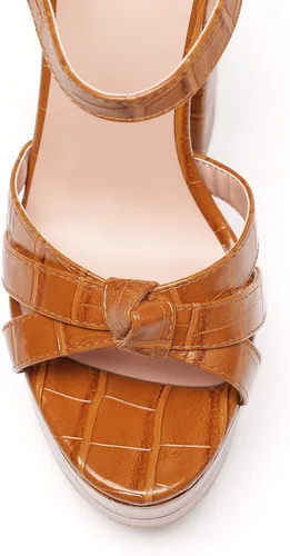 Vista 7 de Mettesally Sandalias de plataforma de tacón alto grueso para mujer, sandalias de punta abierta con correa en el tobillo, zapatos de vestir