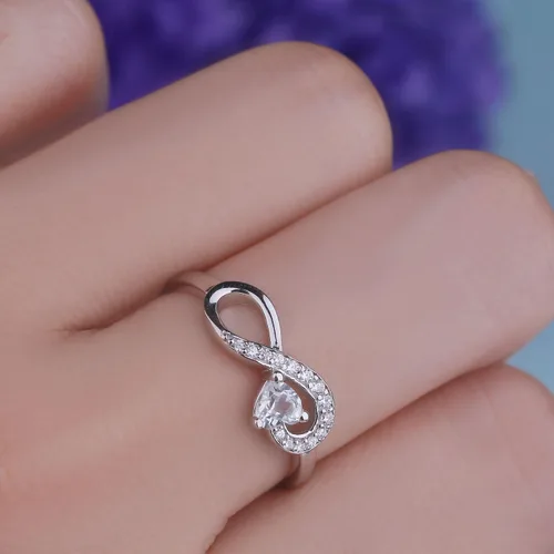 Vista 3 de Anillo Jo Wisdomo de compromiso. de plata esterlina, con corazón e infinito, anillo de amistad, para ella