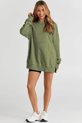 Vista 83 de SHEWIN Sudadera casual de manga larga con cuello redondo para mujer, ligera, holgada