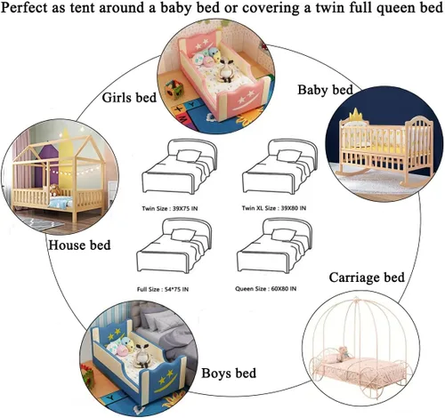 Vista 6 de Dosel de Cama para Niñas con Luces de Estrellas, Cortinas de Dosel de Cama de Princesa con Mosquitero de Estrella Dorada para Decoración de Rosa