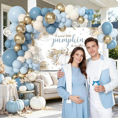 Vista 8 de MEHOFOND - Decoración de baby shower con diseño de calabaza pequeña, kit de globos de baby shower con una pequeña calabaza en camino, decoración