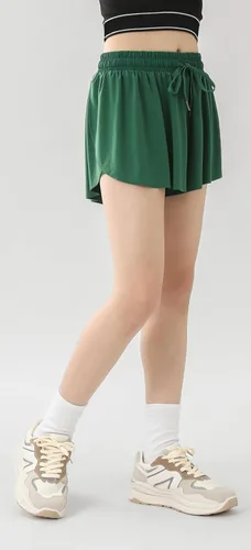 Vista 7 de Paquete de 2 pantalones cortos atléticos fluidos para niñas con bolsillos, diseño de mariposa, correr, entrenamiento, deportes, cintura elástica