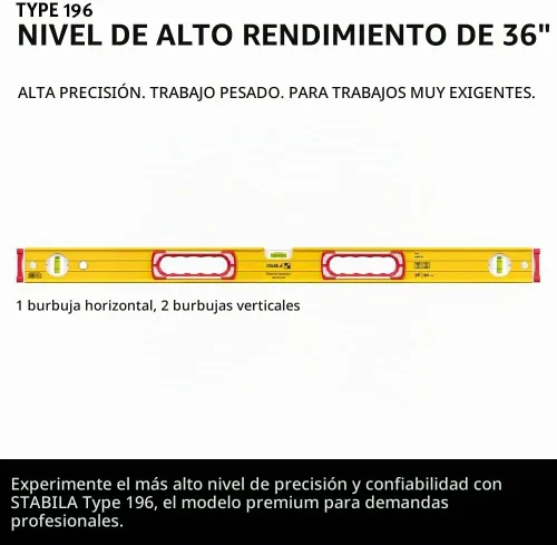 Vista 2 de STABILA Nivel de alto rendimiento tipo 196, 48 pulgadas, número de catálogo