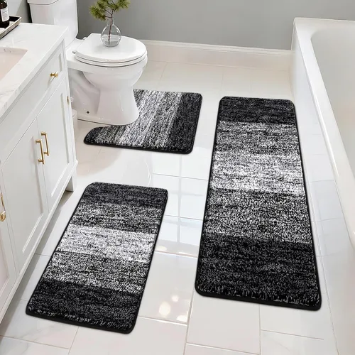 Vista 10 de Pauwer Juego de 3 alfombras de baño antideslizantes y lavables, de microfibra, absorbentes, extra suaves, de secado rápido, tapete de ducha