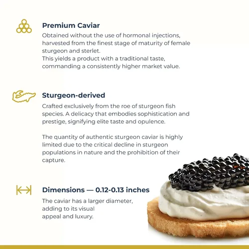Vista 4 de TSAR CAVIAR Imperial Kaluga Fusion Caviar 3.5 oz (100G) - ENTREGA POR LA NOCHE - Esturión de caviar negro - Huevos de caviar de Osetra salados a