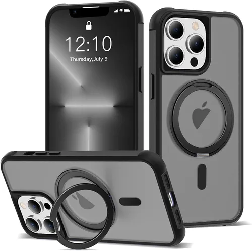 Vista 9 de Funda para iPhone 11 de 6.1 pulgadas con soporte de anillo magnético giratorio de 360°, compatible con MagSafe ligera y translúcida mate, funda