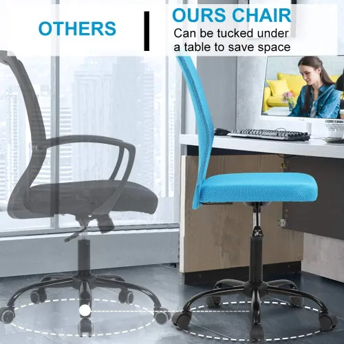 Vista 3 de BLKMTY Silla moderna de malla sin brazos de oficina, azul, altura ajustable, capacidad de 250 libras, certificado BIFMA