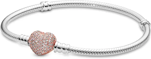Vista 10 de Pandora Moments - Pulsera de cadena de serpiente con cierre de corazón brillante