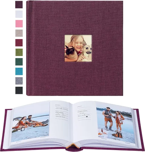 Vista 15 de Mublalbum - Pequeño álbum de fotos 4x6 con cubierta de lino y áreas de notas, libro de fotos con bolsillos verticales para boda, familia, bebé