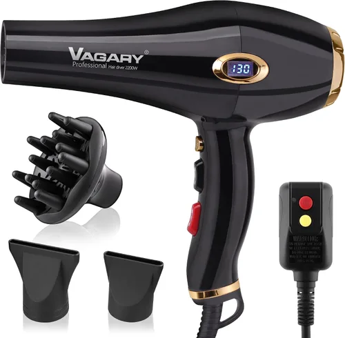 Vista 9 de VAGARY - Secador de pelo profesional de salón de 2200 W con boquillas concentradoras difusoras, secador iónico negativo, secadores de pelo de bajo