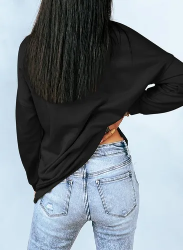 Vista 4 de Dokotoo - Sudadera con cuello redondo y manga larga para mujer, estilo informal, sin botones, suave y holgada