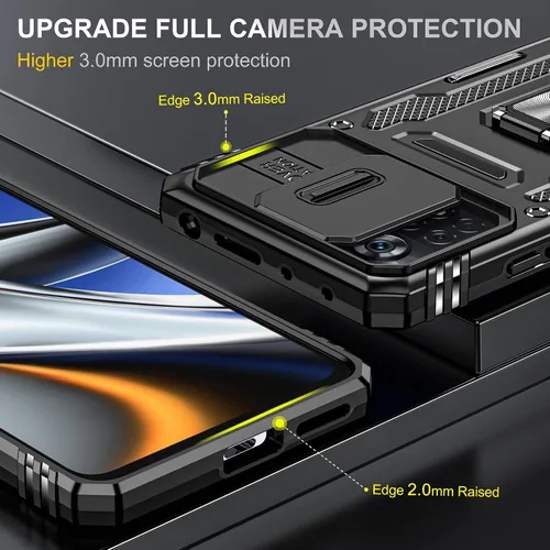 Vista 3 de Funda resistente para Xiaomi Poco X4 Pro 5G con funda protectora de cámara para Poco X4 Pro 5G, a prueba de golpes, con soporte de anillo magnético
