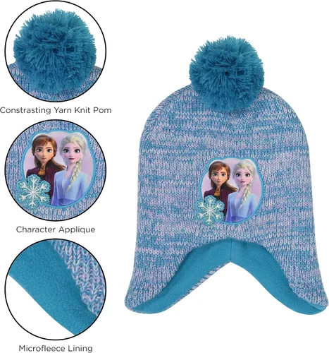 Vista 3 de Disney Conjunto de gorro de invierno y guantes para niñas, Elsa y Anna para edades de 4 a 7 años