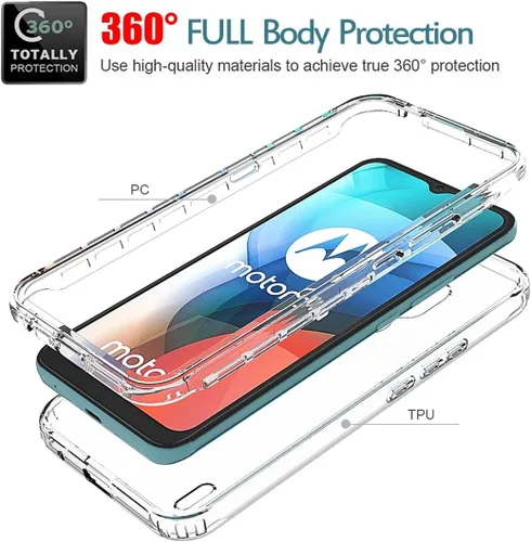 Vista 3 de Funda para Moto E7, para Motorola E7 con protector de pantalla de vidrio templado, suave 360 cuerpo completo a prueba de golpes híbrido parachoques