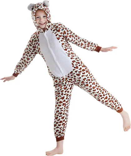 Vista 2 de Ishua Cheetah Onesie, Leopard Costume Onesie, Children Cheetah Animal Onesie Costumes, Leopard Oneside Costume Halloween(130)