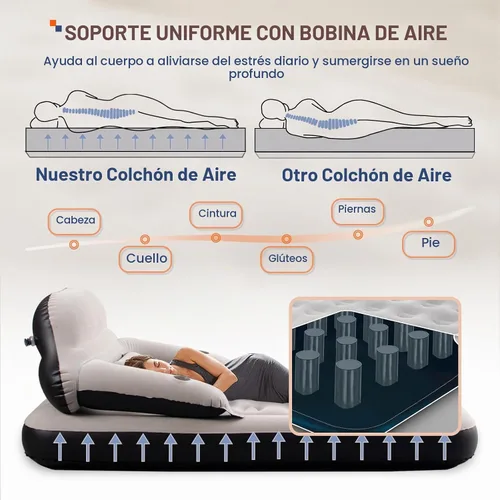 Vista 2 de Sofá cama de colchón de aire tamaño individual con cabecera y almohada, cama inflable para exteriores durante la noche
