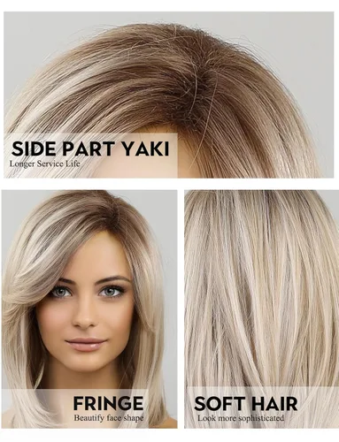 Vista 4 de HAIRCUBE Pelucas estilo Bob hasta el hombro para mujer con raya lateral