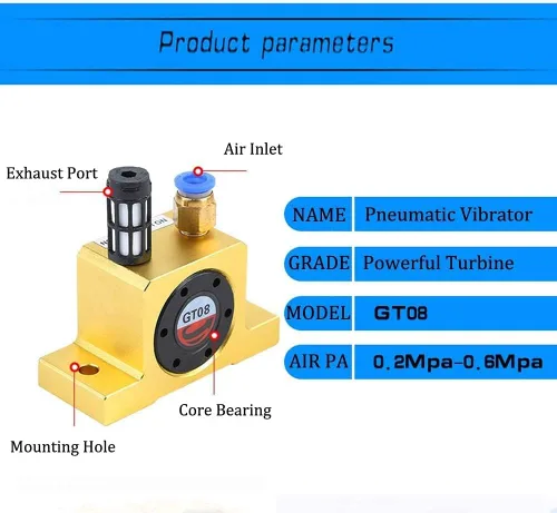 Vista 2 de Vibradores industriales GT8, G 1/8" vibradores neumáticos silenciosos de la turbina para la tolva, vibrador industrial de oro GT-8