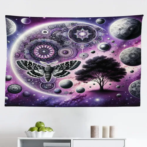 Vista 42 de Ambesonne Tapiz hippie, abrazo de hongos de ensueño y árbol de la vida místico y mandal verde, decoración de tela para colgar en la pared