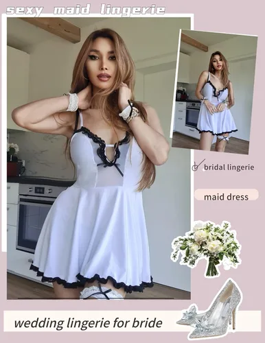 Vista 3 de Avidlove Lencería sexy para mujer, juego de rol, traje de sirvienta, cosplay, vestido de lencería de encaje travieso babydolls lencería