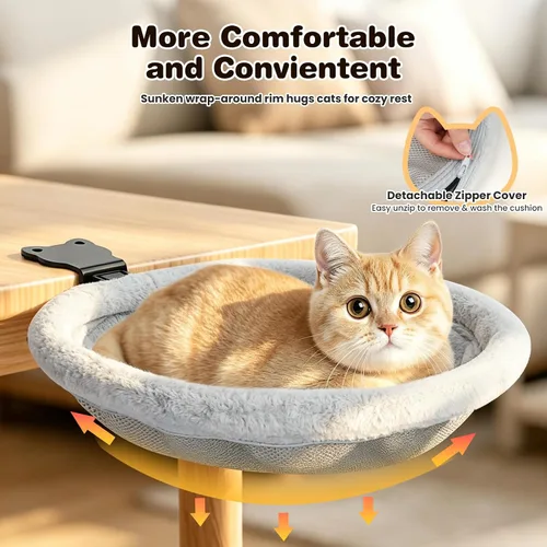 Vista 6 de Cat Desk Bed, One-Click Foldable Cat Bed for Desk Hammock Up to 40 Lbs Gray