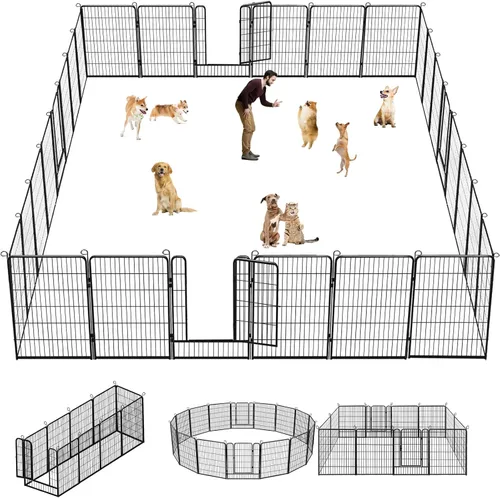 Vista 11 de Corralito para perros, 40 pulgadas de altura, 38 paneles de valla resistente para perros con puerta, corral de ejercicio antioxidante para perros