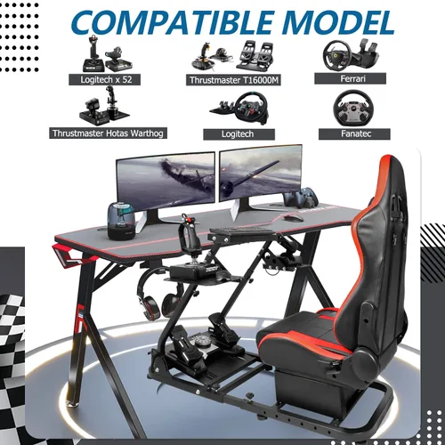 Vista 6 de Minneer Racing G29X52 Flight Simulator Cockpit Multifunctional Stand with Seat for Logitech G25 G920 Thrustmaster HOTAS Warthog 248PS T248XBox T300RS