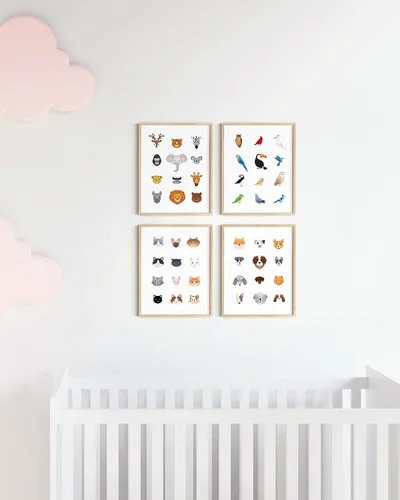 Vista 5 de Haus and Hues - Juego de 4 impresiones artísticas de animales para guardería, decoración de pared para niños y niñas, decoración de habitación