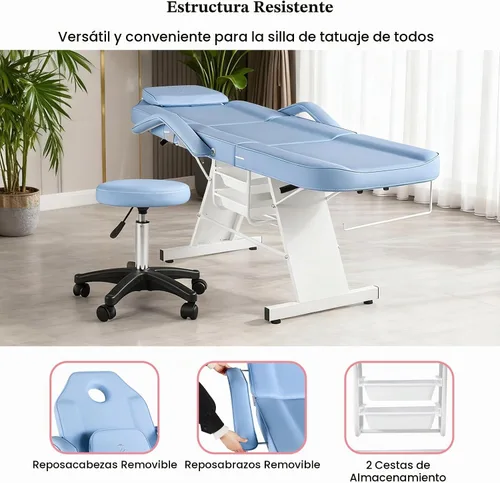 Vista 5 de Silla Facial Mesa de Masaje 73 pulgadas 3 Secciones Cama de Masaje Multiusos Mesa de Tatuaje Profesional Equipo de Salón Spa para Spa Facial Spa