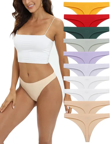 Vista 10 de Paquete de 10 tangas sin costuras para mujer, ropa interior transpirable, conjunto de tanga que no se ve Multicolor - 11