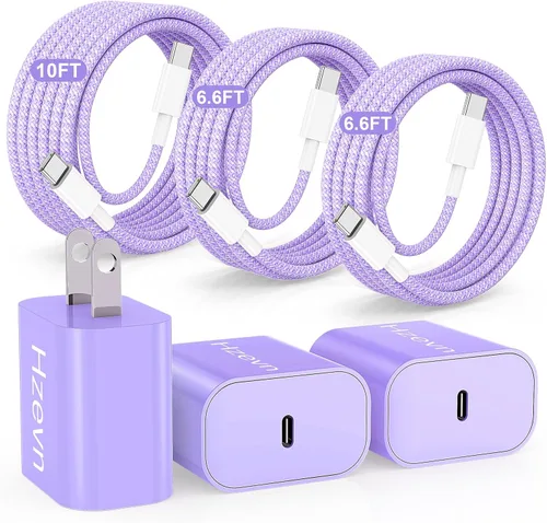 Vista 11 de Carga rápida USB C de 20 W para iPhone 17 Air/16/15 Pro Max, paquete de 3 bloques de carga coloridos mezclados con cables USB C a C largos trenzados