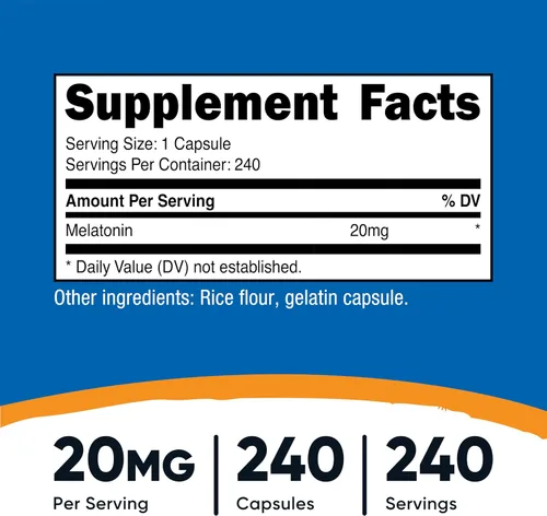 Vista 2 de Nutricost Melatonina 20mg, 240 Cápsulas, Sin OGM y Sin Gluten