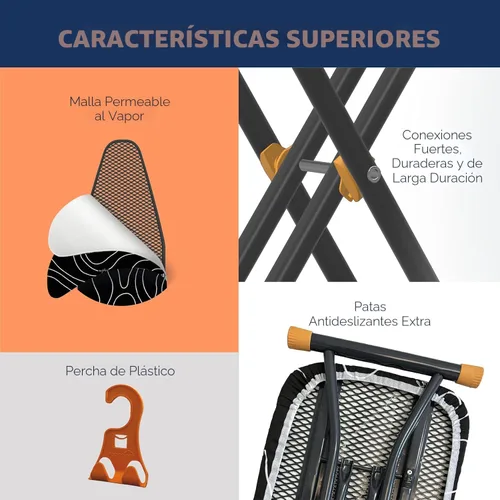 Vista 5 de Tabla de planchar, tabla de planchar compacta y ahorradora de espacio con cubierta extra gruesa de 3 capas, altura ajustable, fácil almacenamiento