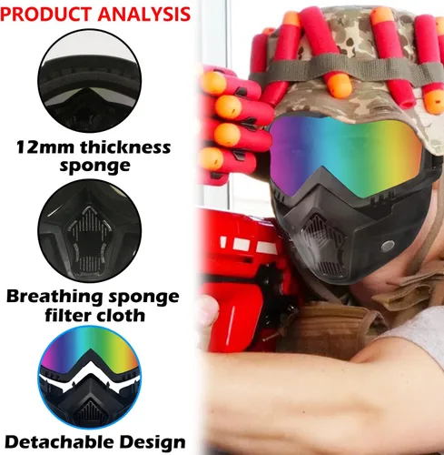 Vista 3 de EKIND Máscara táctica con mascarilla extraíble compatible con Nerf Elite Toy Gun Game Rival Ball