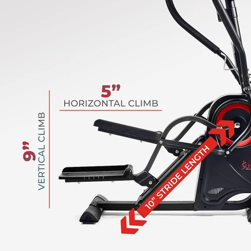 Vista 6 de Sunny Health & Fitness Cardio Climber Stepping Máquina de ejercicio elíptica para el hogar con 8 niveles de resistencia magnética, monitor