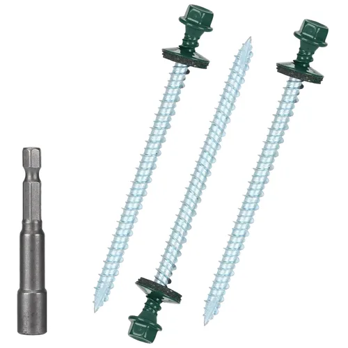 Vista 17 de Tornillos para techos de metal de 10 x 1 pulgada, tornillo para techo de chapa metálica con cabeza hexagonal negra y arandela EPDM para techos
