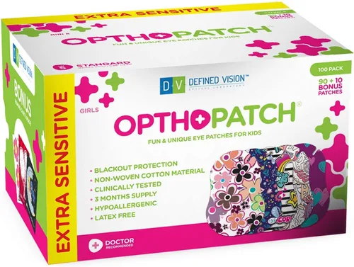 Vista 8 de Opthopatch Defined Vision - Parches para ojos para niños, diseño divertido para niñas [Serie II], 90 + 10 vendajes adhesivos de algodón