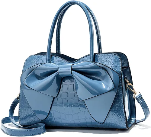 Vista 10 de Bolso tote en relieve de cocodrilo, asa superior con diseño de lazo, cierre de cremallera, bolso cruzado para fiesta de noche