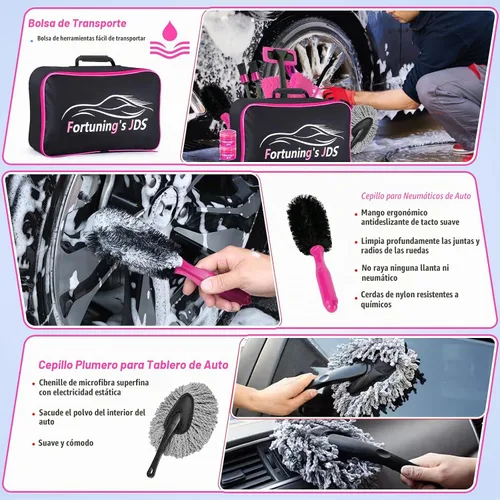 Vista 4 de Kit de Detallado de Auto de 38 Piezas, Limpiador de Interiores con Aspiradora Portátil de Alta Potencia, Kit de Lavado de Auto con Juego de Cepillos