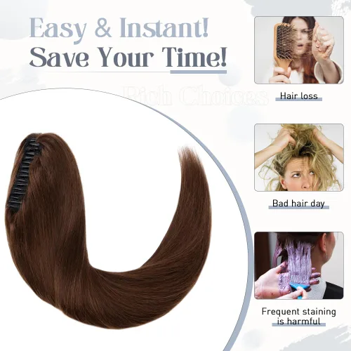 Vista 15 de Rich Choices Extensión de cola de caballo con clip de garra, cabello humano real, una pieza, extensiones de cabello largo Remy para mujer, #18P613