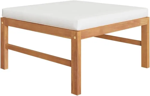 Vista 5 de Ensemble de Salon de Jardin 4 Pièces en Teck Crème avec Coussins Polyester, Confortable et Modulaire Pour Terrasse, Balcon ou Jardin, Design
