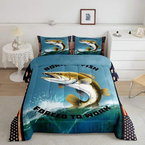 Vista 13 de Erosebridal Juego de ropa de cama de pesca tamaño individual, juego de edredón de peces coloridos para niños, adolescentes, hombres, pescadores