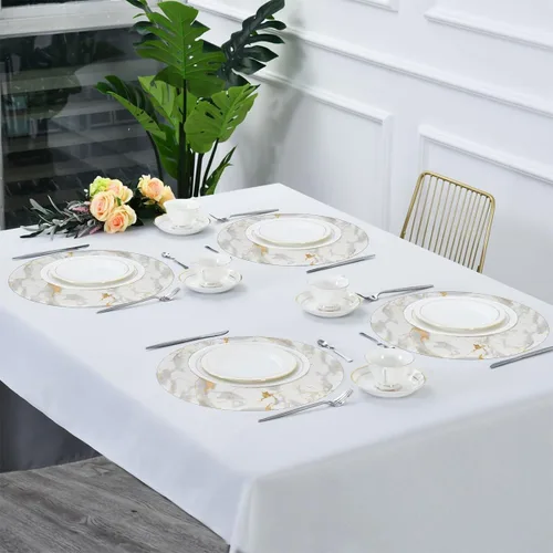 Vista 5 de Round Placemats Set of 1, White Marble Print Gold Texture Heat Resistant Washable Place Mats Table Mat for Kitchen Dining Party