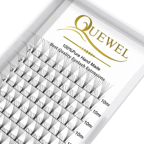 Vista 17 de QUEWEL Extensiones de Pestañas Prehechas en Ventilador, Extensiones de Pestañas Prehechas 3D de 0.07mm de Grosor, Rizado C, 8mm de Volumen