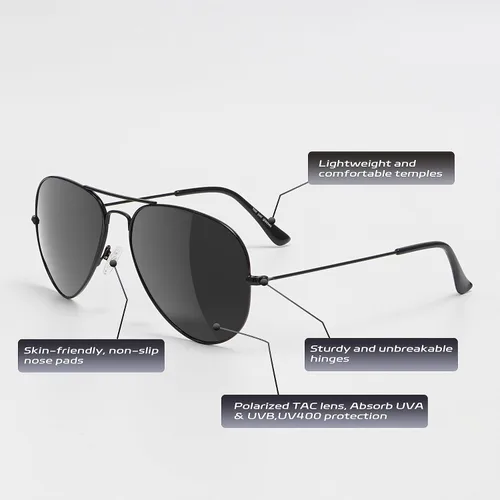 Vista 3 de Yaserra Lentes de sol de aviador polarizados retro para hombres y mujeres, lente TAC espejada, marco de metal, doble puente con protección UV400