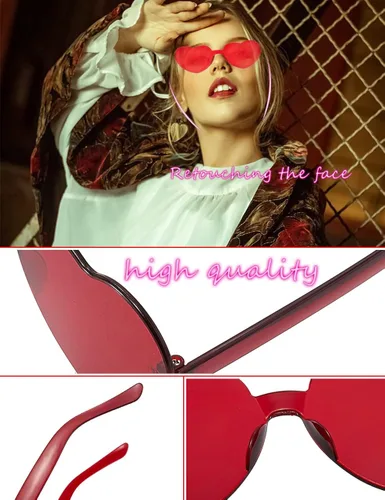 Vista 4 de YBHOMINE Gafas de sol con forma de corazón sin montura y sin marco de corazón para fiesta