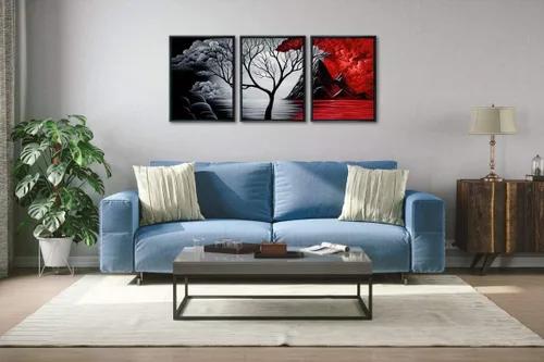 Vista 2 de Wieco Art Arte de pared enmarcado, arte de pared de árbol de nube, impresión HD de pinturas al óleo, paisaje, impresiones en lienzo para decoración